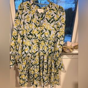 Pomander Place Kenzo dress, pale blue with Yellow Blossoms
